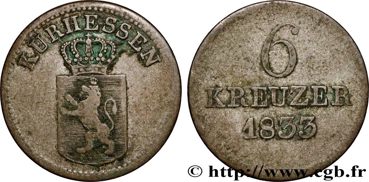 ALEMANIA - HESSE 6 Kreuzer  1833  BC+ 