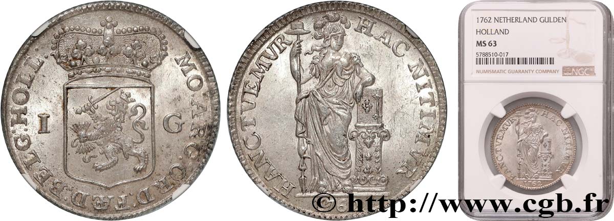 PAíSES BAJOS - PROVINCIAS UNIDAS - HOLANDA 1 Gulden 1762  SC63 NGC