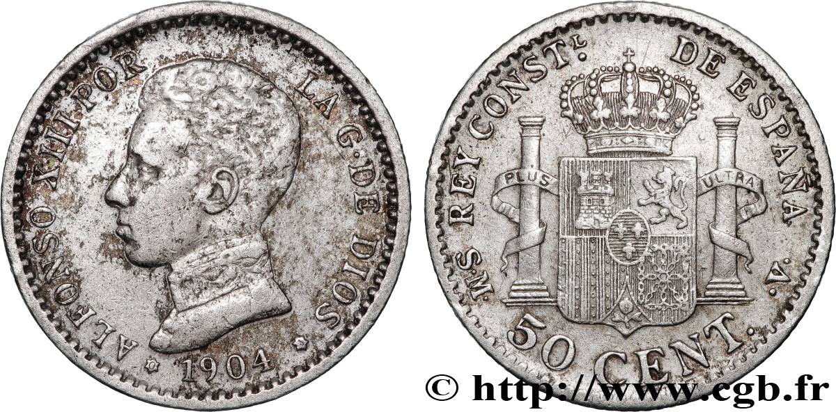 SPAIN 50 Centimos Alphonse XIII 1904 Madrid XF 