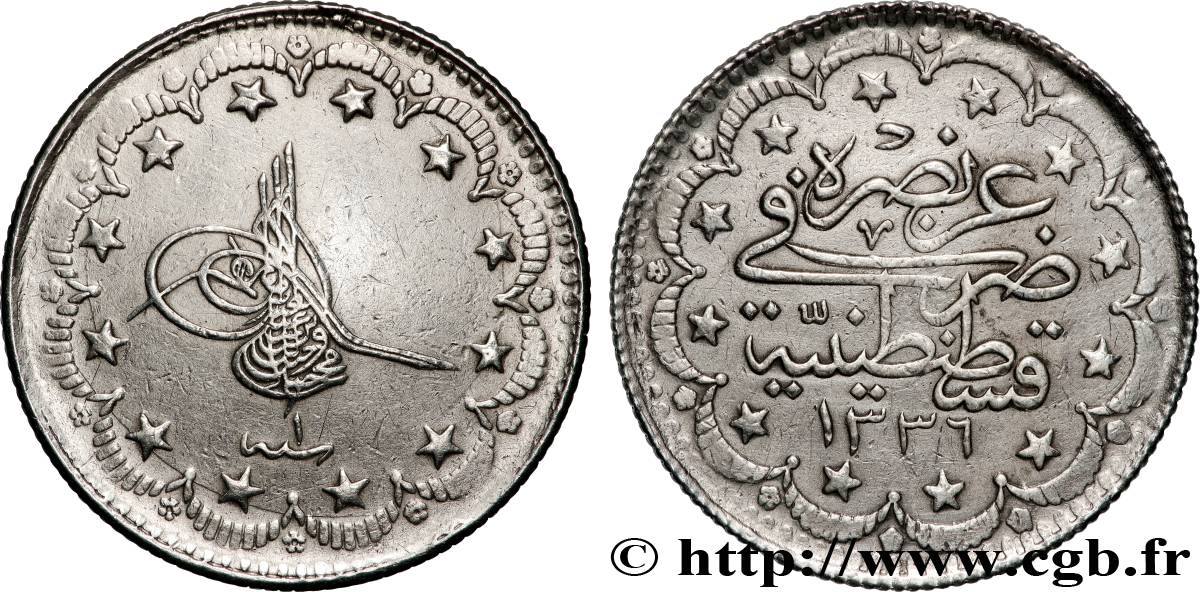 TÜRKEI 5 Kurush Mehmed VI AH 1336 an 1 1918 Constantinople fVZ 