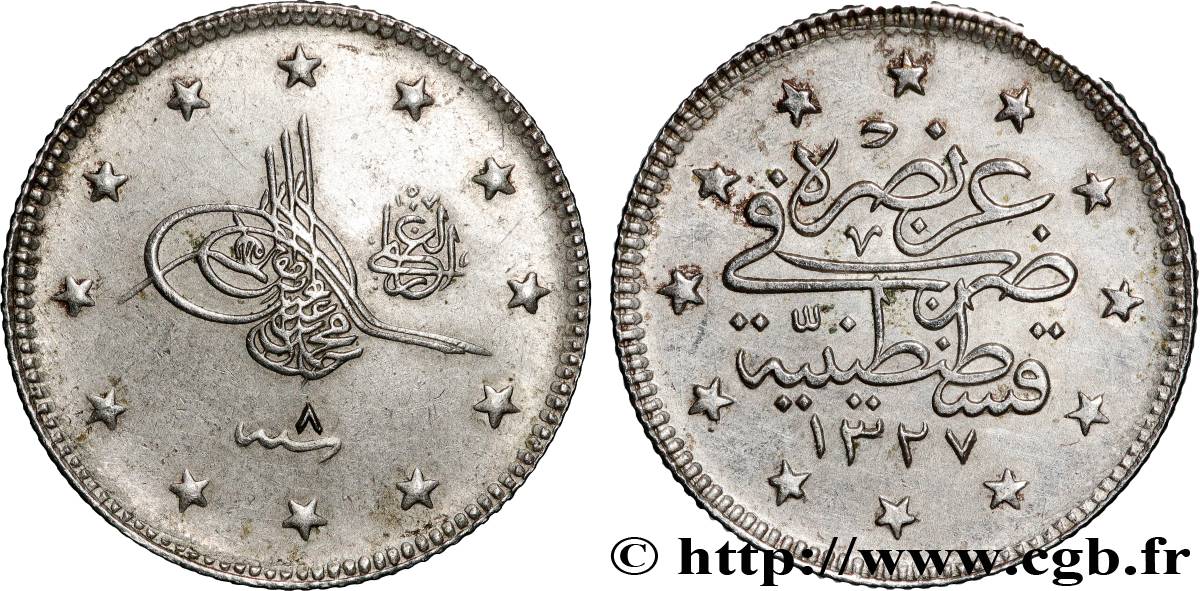 TURQUIE 2 Kurush Mehmet V AH 1327 an 8 (1916) Constantinople TTB+ 