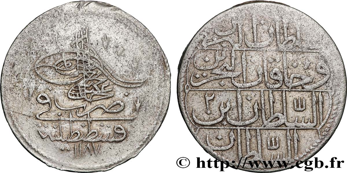 TURKEY 20 Para AH 1187 an 2 au nom de Adulhamid Ier (1774) Constantinople VF 