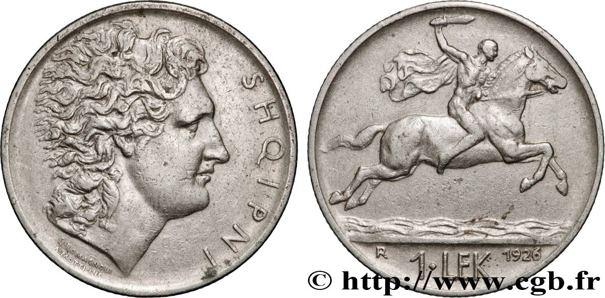 ALBANIEN 1 Lek Alexandre / cavalier sur cheval bondissant 1926 Rome SS 