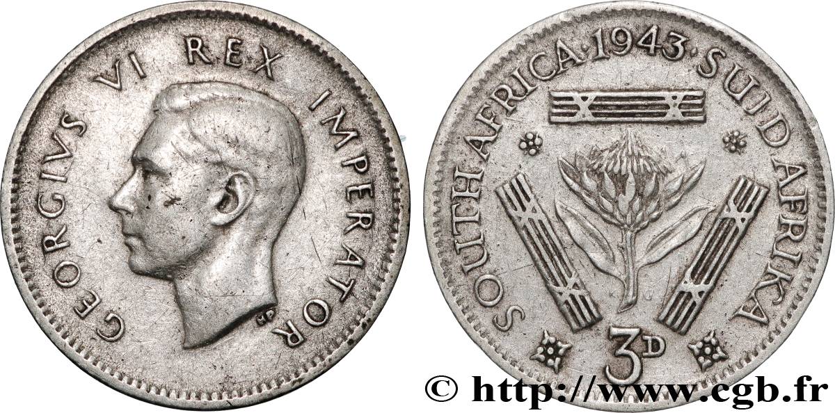 SOUTH AFRICA 3 Pence Georges VI 1943 Pretoria VF 