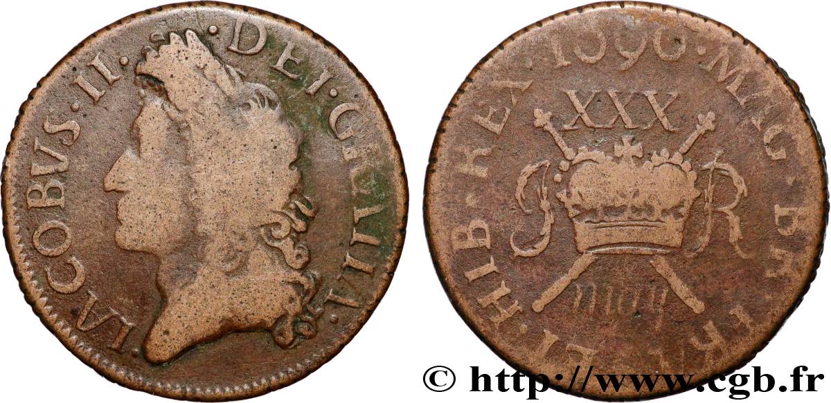 IRLANDE 1/2 Crown jacques II  1690  TB 