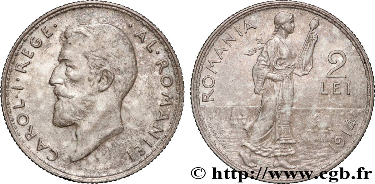 ROUMANIE 2 Lei Charles Ier 1914  TTB+ 