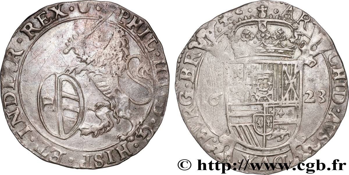 SPANISH NETHERLANDS - DUCHY OF BRABANT - PHILIP IV Escalin au lion 1623 Anvers VF 