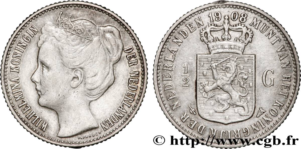 PAíSES BAJOS 1/2 Gulden Wilhelmina 1905 Utrecht MBC 