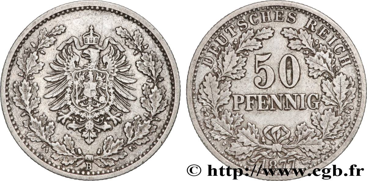 ALLEMAGNE 50 Pfennig Empire aigle impérial 1877 Hanovre TTB 