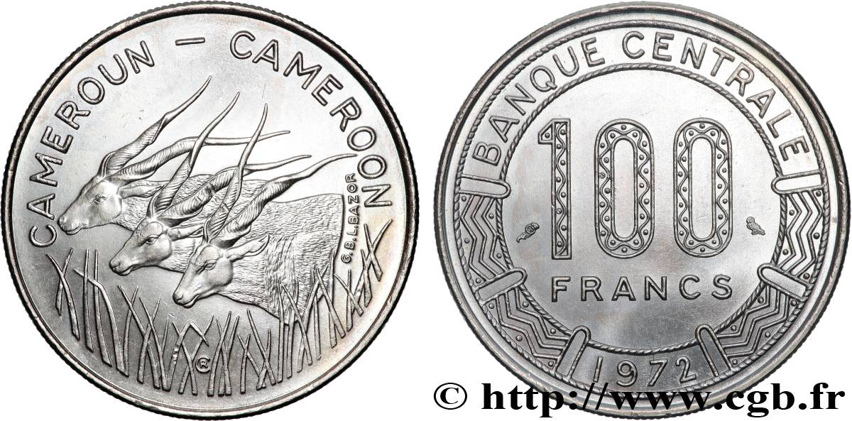 CAMEROON 100 Francs légende bilingue 1972 Paris AU 