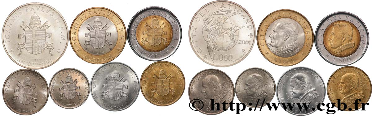 VATICAN AND PAPAL STATES Lot de 7 monnaies Jean-Paul II an XXIII 2001 Rome MS 