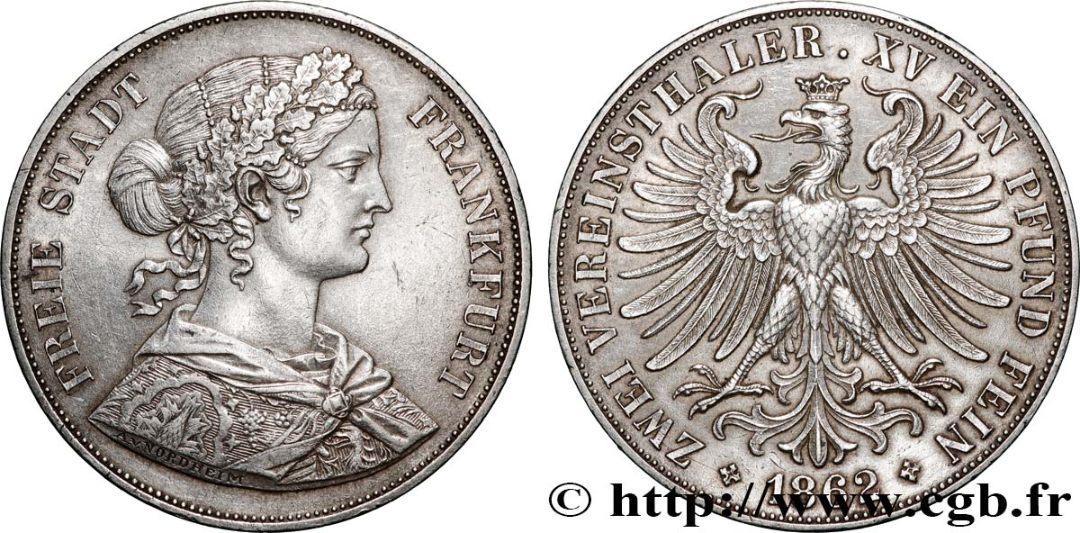 ALLEMAGNE - VILLE LIBRE DE FRANCFORT Double Thaler  1862 Francfort VZ 