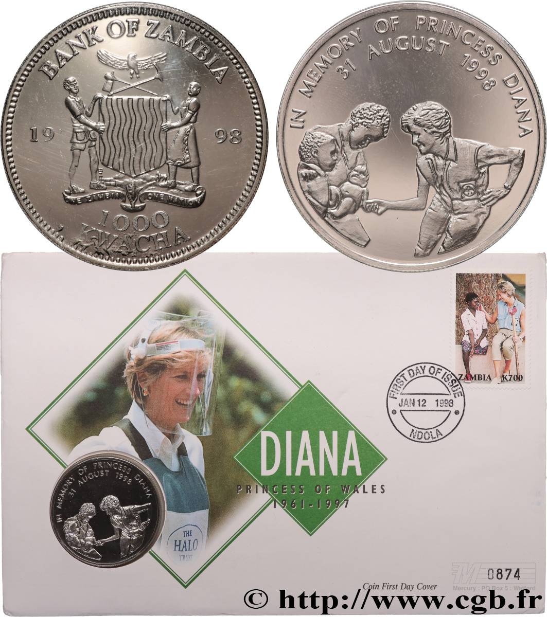 ZAMBIA 1000 Kwacha Proof Princesse Diana 1998  MS 