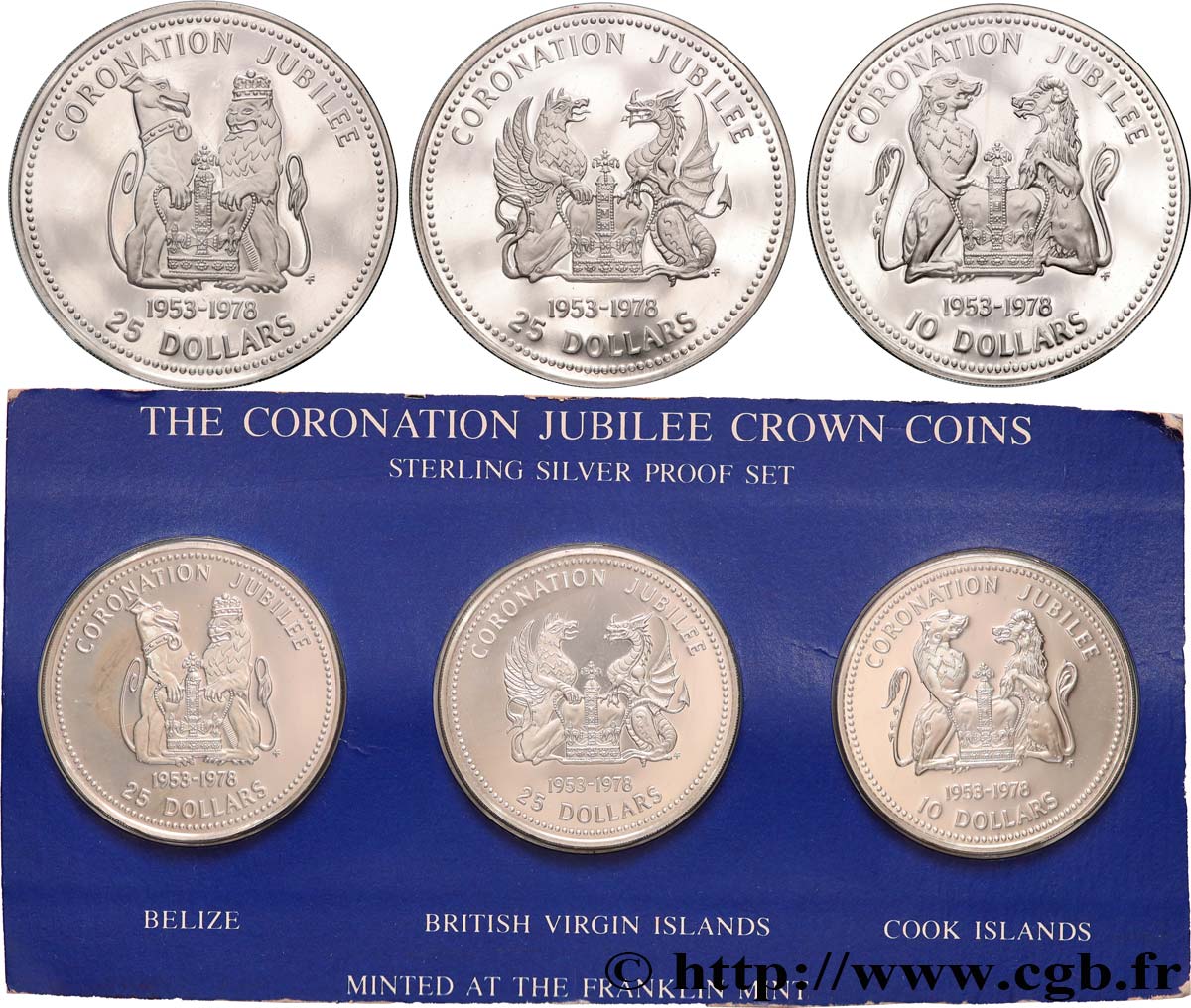 COMMONWEALTH OF NATIONS Coin set Proof 25e anniversaire du couronnement d’Elizabeth II - 3 pièces de 25 Dollars 1978 Atelier Divers MS 