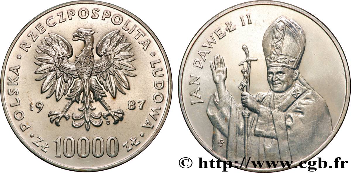 POLAND 10000 Zlotych visite de Jean-Paul II 1987 Varsovie MS 