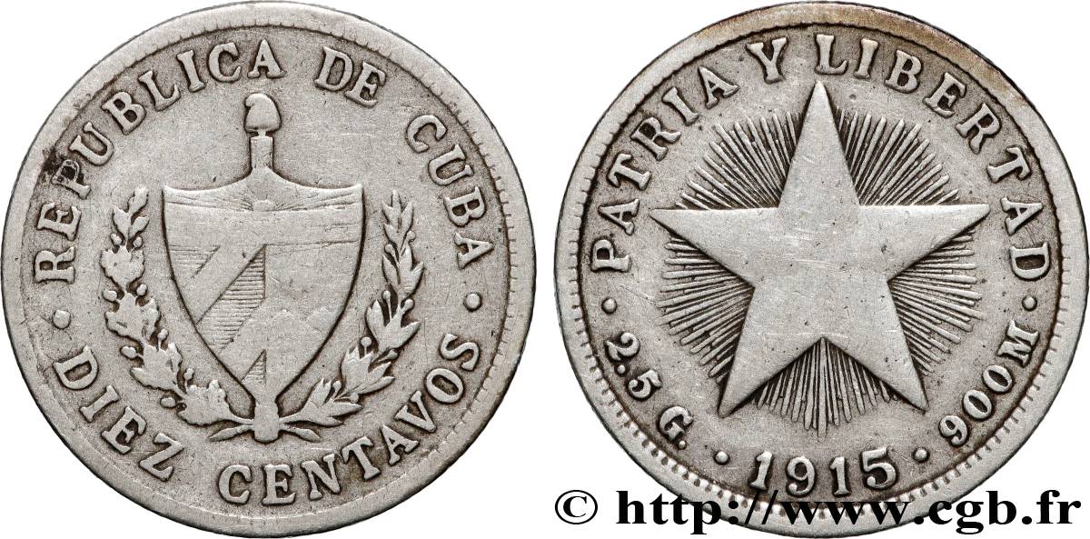 CUBA 10 Centavos emblème 1915  VF 