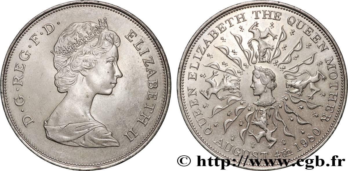 UNITED KINGDOM 25 New Pence (1 Crown) 80e anniversaire de la reine mère 1980  AU 