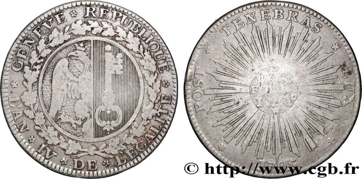 SUISSE - RÉPUBLIQUE DE GENÈVE 1/2 Thaler (6 Florins, 4 Sols, 6 Deniers) 1795 Genève TB 