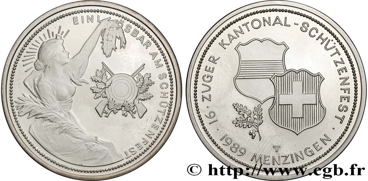 SWITZERLAND Médaille de 50 francs, tir cantonal à Menzingen 1989  MS 