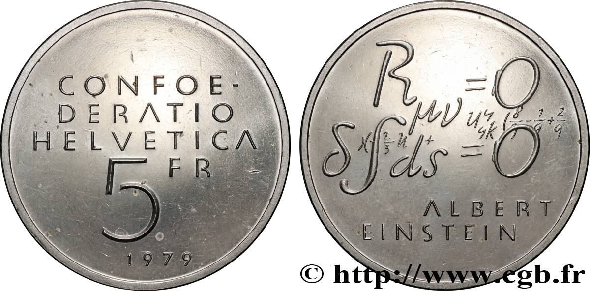 SWITZERLAND 5 Francs centenaire de la naissance d’Albert Einstein, équations 1979 Berne  AU 