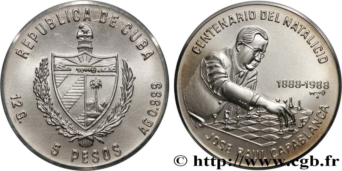 CUBA 5 Pesos José Raul Capablanca 1988 La Havane SPL 