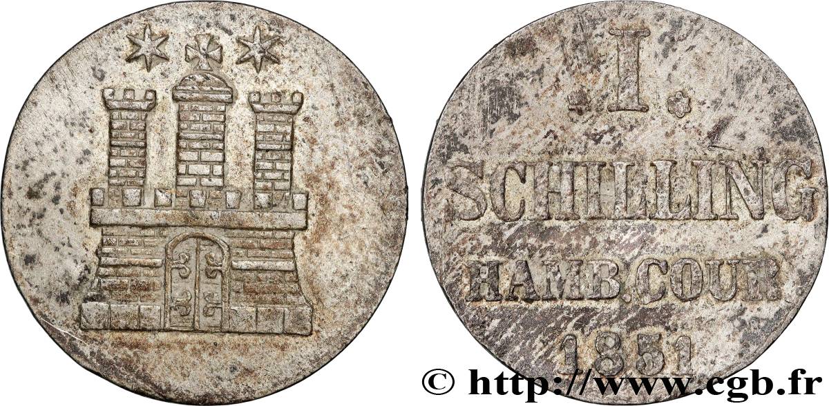 GERMANY - FREE CITY OF HAMBURG 1 Schilling 1851  AU 