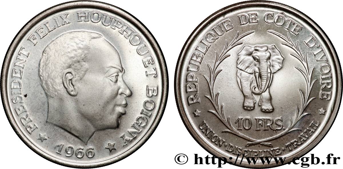 COTE D IVOIRE 10 Francs Proof Félix Houphouet Boigny 1966  SPL 