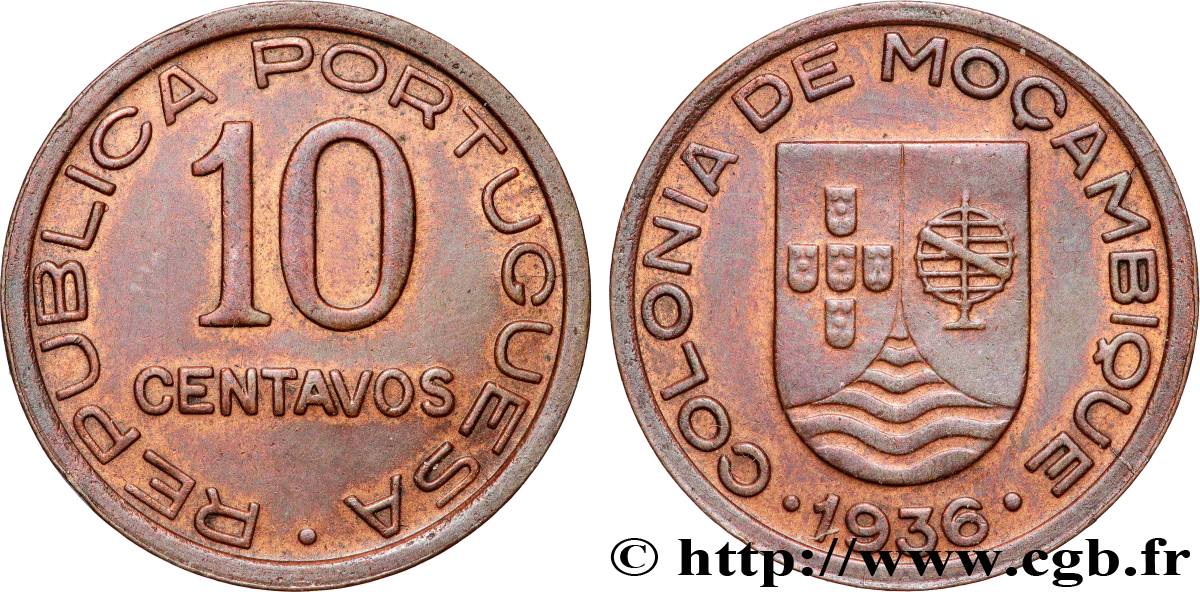 MOZAMBIQUE 10 Centavos colonie portugaise du Mozambique 1936  TTB+ 