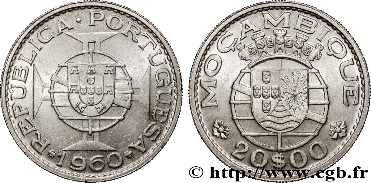 MOZAMBIQUE 20 Escudos 1960  AU 