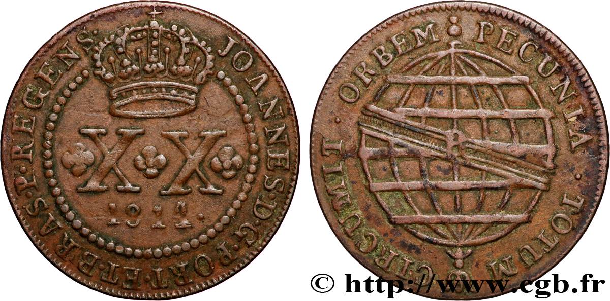 BRAZIL 20 Réis Jean 1814 Rio de Janeiro XF 