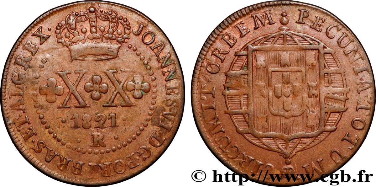 BRÉSIL 20 Réis Jean VI 1821 Rio de Janeiro TTB 