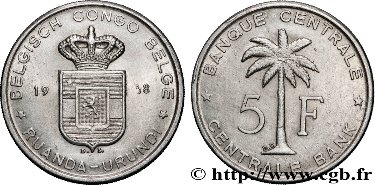 CONGO BELGA 5 Francs Banque Centrale Congo Belge-Ruanda-Urundi 1958  BB 