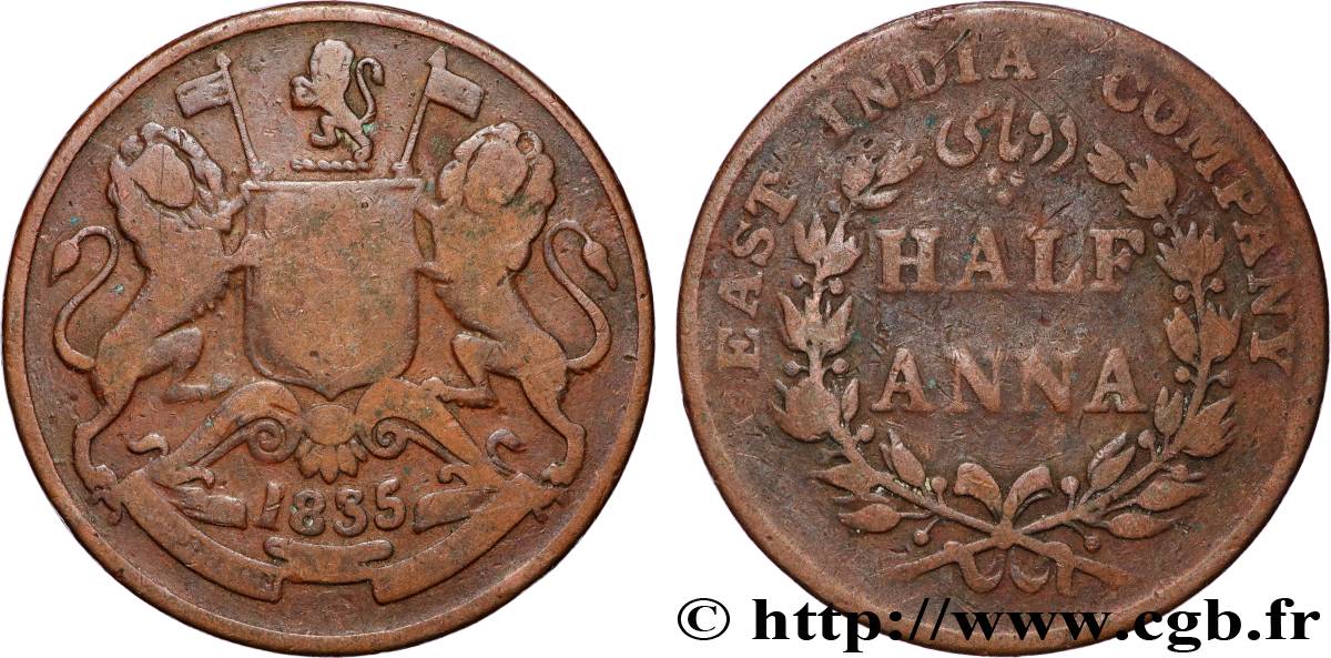 BRITISCH-INDIEN 1/2 Anna East India Company 1835 Bombay fSS 