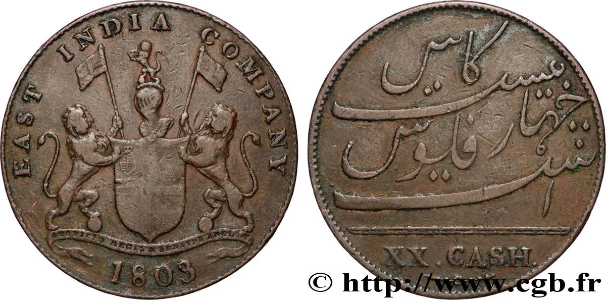 INDIA XX (20) Cash Madras East India Company 1803 Madras VF 