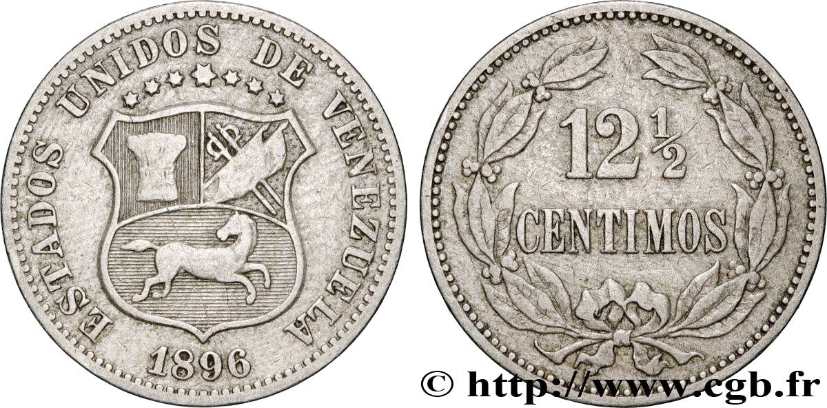 VENEZUELA 12 1/2 Centimos 1896 Philadelphie VF 