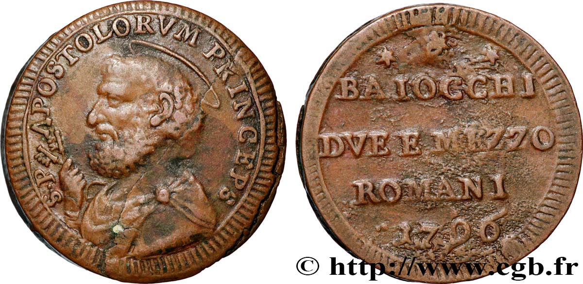 VATICAN AND PAPAL STATES 2 1/2 Baiocchi St Pierre 1796 Rome XF 