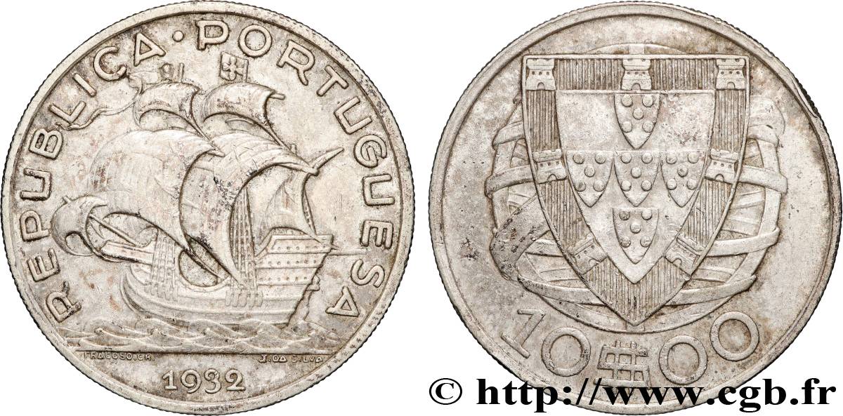 PORTUGAL 10 Escudos voilier 1932  XF 