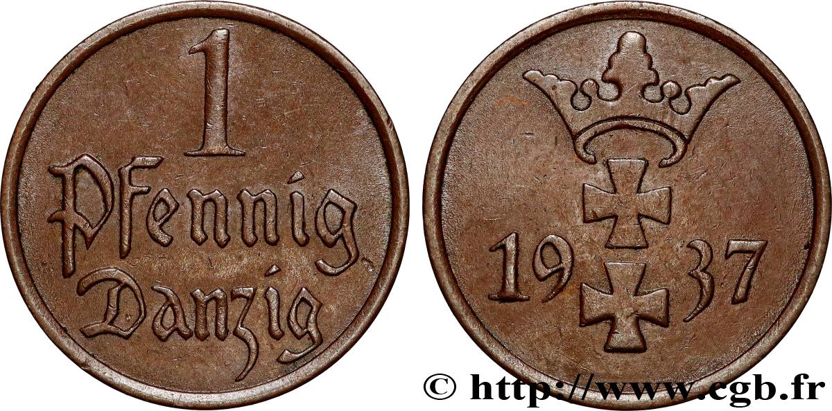 LIBERA CITTA DI DANZICA 1 Pfennig 1937 Berlin BB 