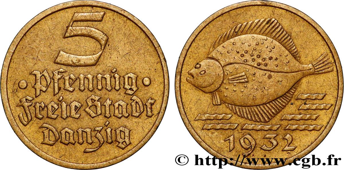 LIBERA CITTA DI DANZICA 5 Pfennig poisson 1932  BB 