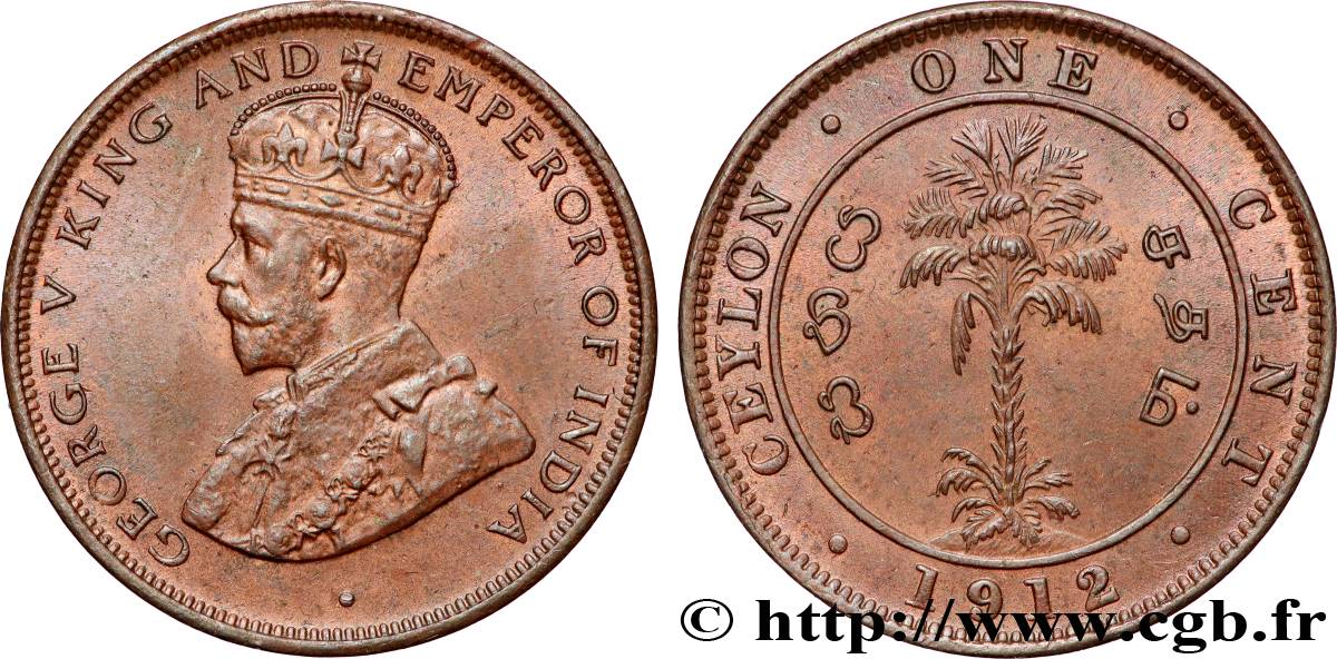 CEYLON 1 Cent Georges V 1912  MS 