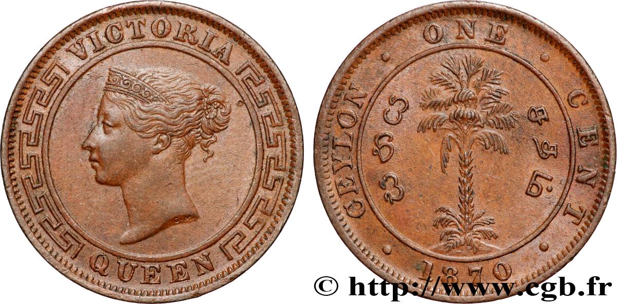 CEYLON 1 Cent Victoria 1870  SS 