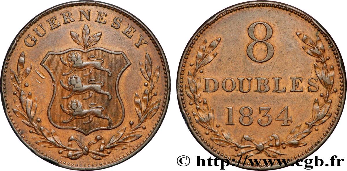 GUERNSEY 8 Doubles 1834  XF 