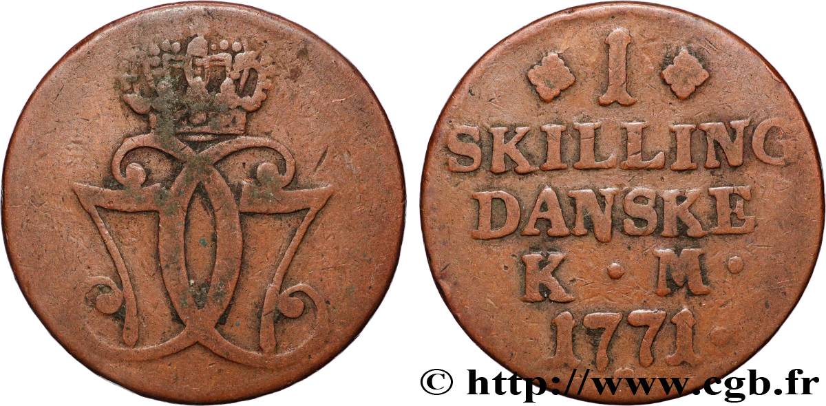 DENMARK 1 Skilling Christian VII 1771 Copenhague VF 