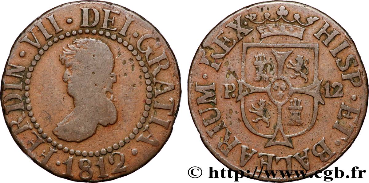 SPAIN - BALEARIC ISLANDS 12 Dineros Ferdinand VII 1812 Majorque VF 