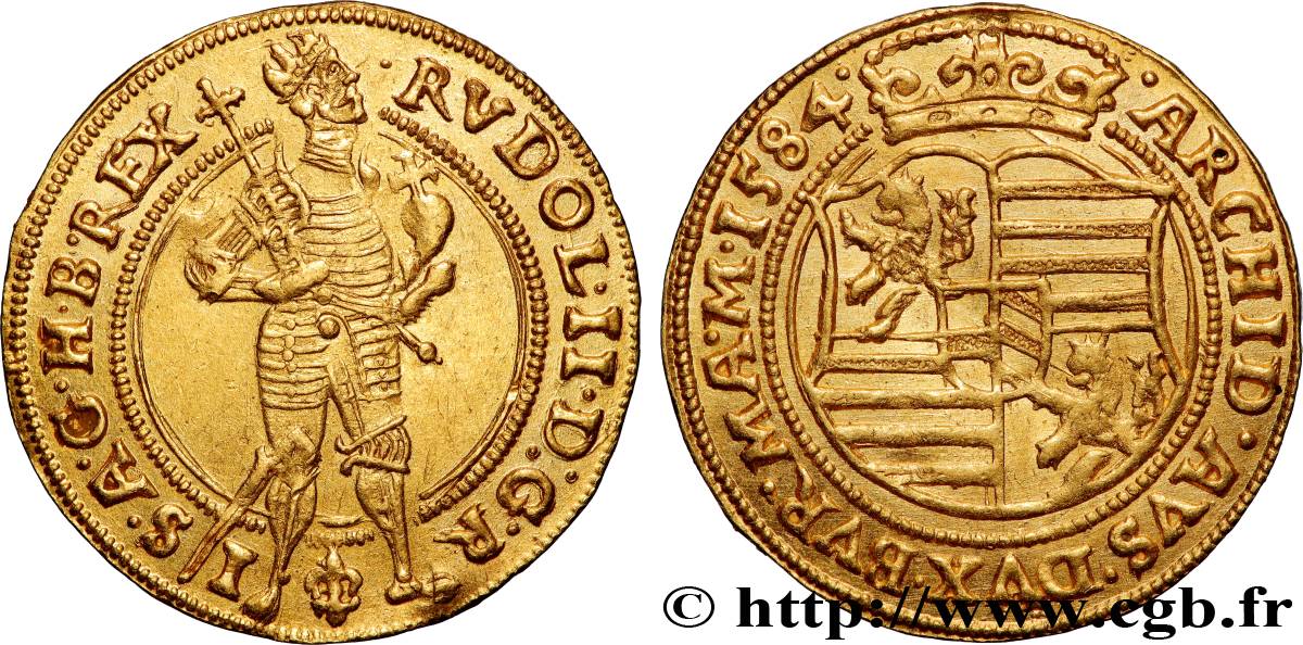 BOHEMIA - RUDOLF II OF HABSBOURG Ducat 1584 Prague AU 