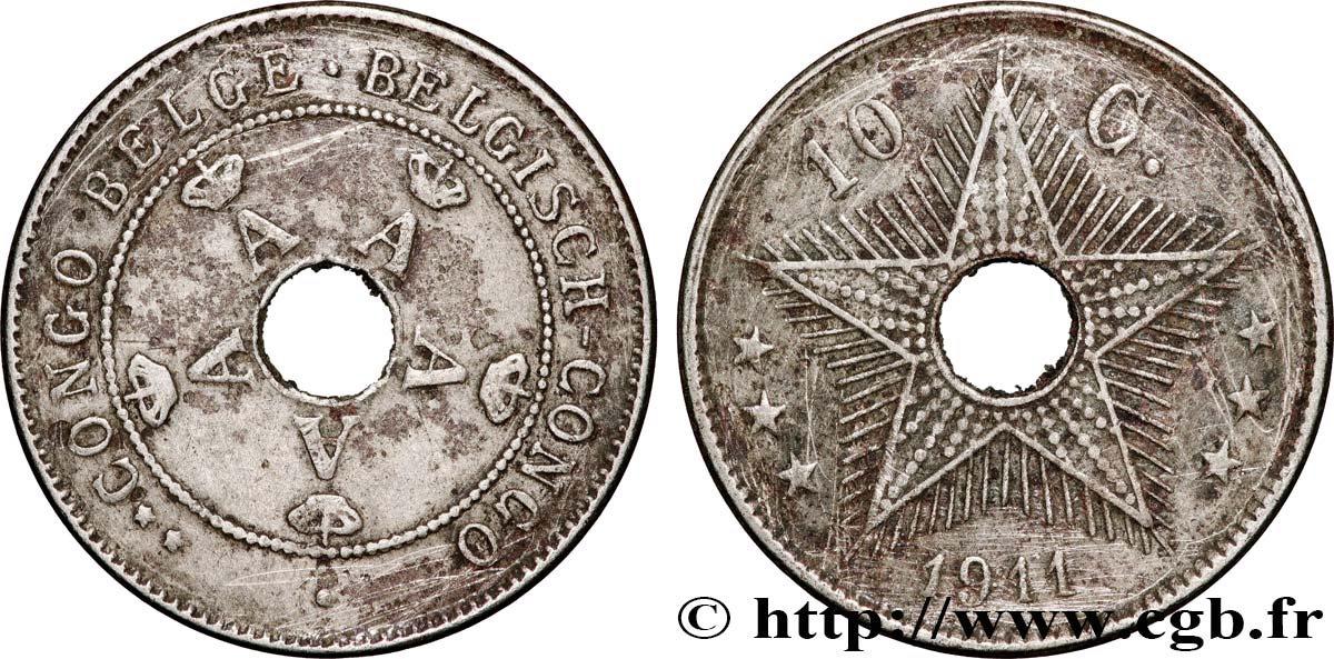 BELGA CONGO 10 Centimes Albert Ier 1911  MBC 