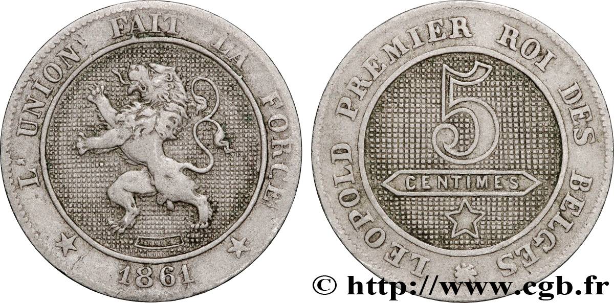 BELGIQUE 5 Centimes lion 1861  TTB 