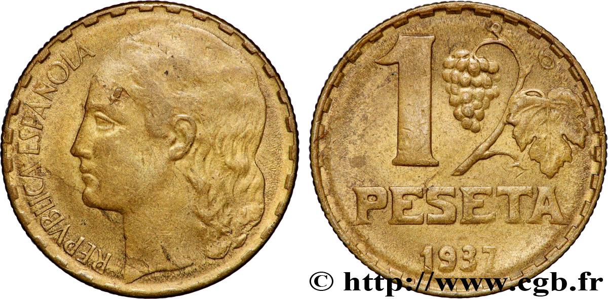 ESPAGNE 1 Peseta monnayage républicain 1937 Castellón de la Plana TB+ 