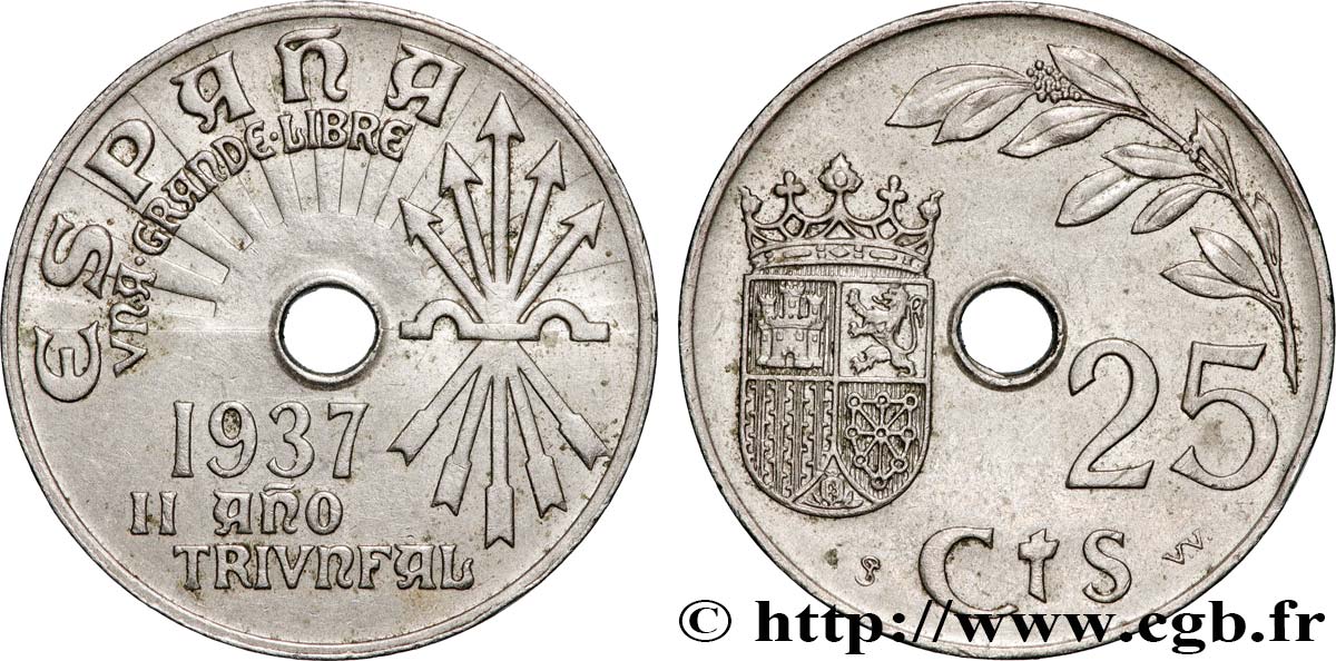 ESPAGNE 25 Centimos monnayage nationaliste 1937 Vienne SUP 