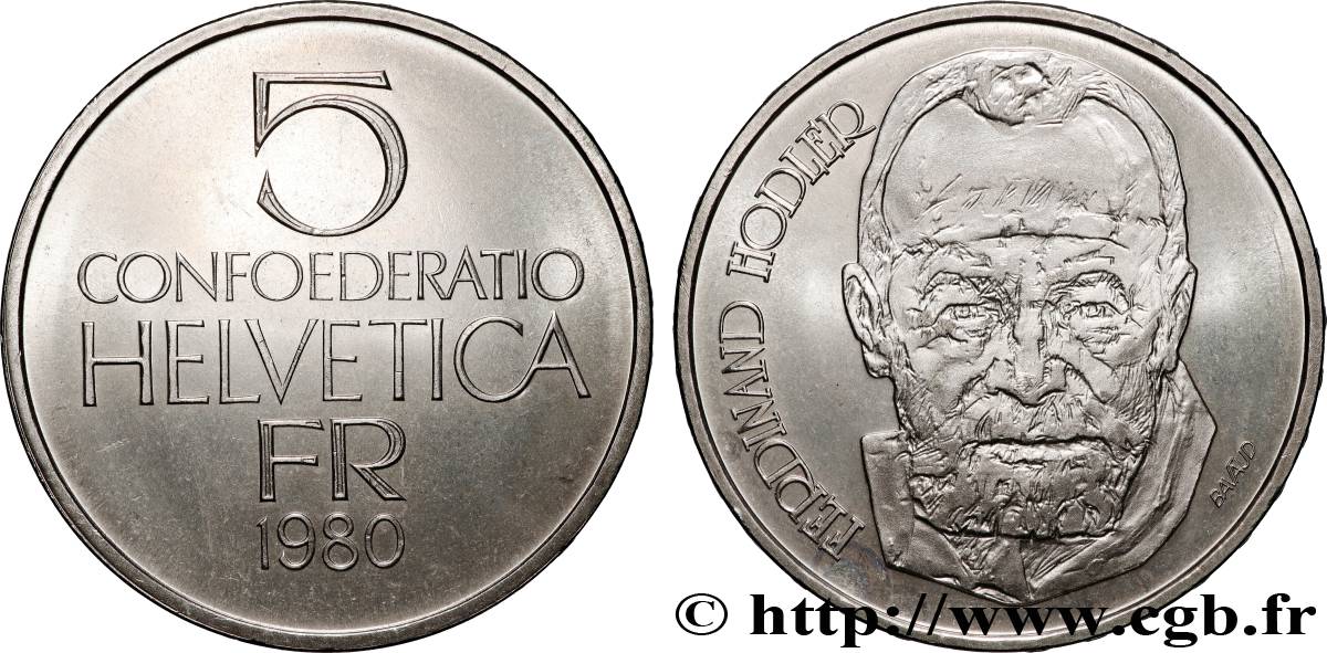 SUISSE 5 Francs peintre Ferdinand Hodler 1980 Berne - B SUP 